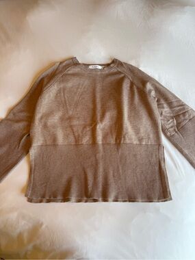 Neutral Brown Two-Tone Crewneck Sweater